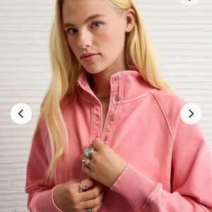 Aerie Cozy Button Neck Sweatshirt | Soft Coral Pink